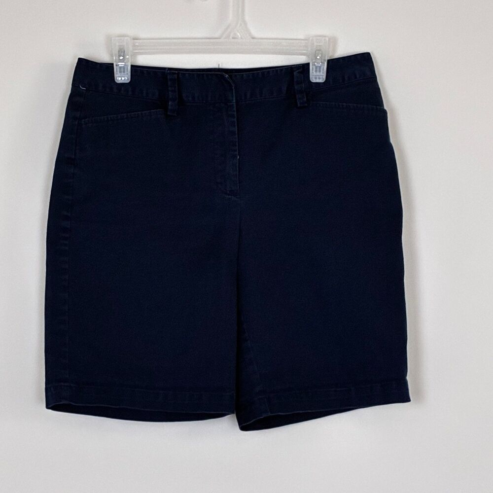Lands' End Women's Classic Chino Shorts Navy Blue Mid Rise Size 10